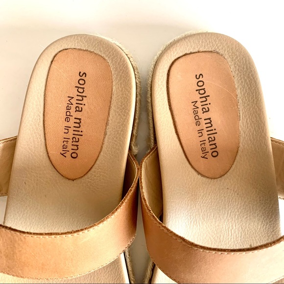 SOPHIA MILANO Leather Strap Slide Rope Platform Slide Italian Sandals Tan Size 9 - Picture 10 of 13